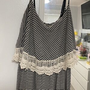 Striped Dress Black & White High Low Size Large